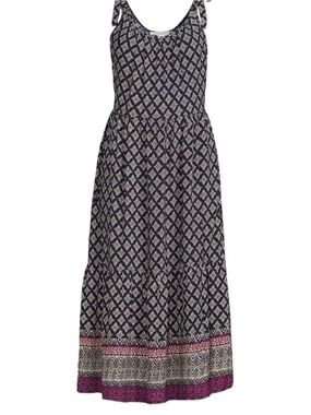 Women's Navy and Cream Geometric Maxi Dress with Pink Border Size S NWT